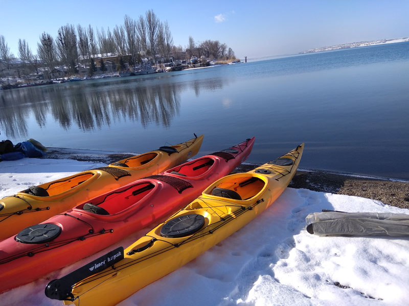 Kayaking on Issyk-Kul lake, Karakol, Kyrgyzstan